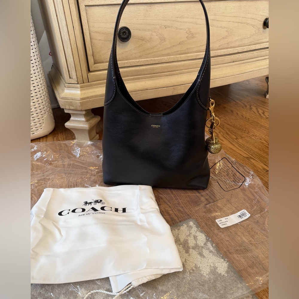 Coach Brooklyn 28 black with gold sparkle charm authentic